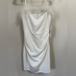 Dry Goods White Feather-Trim Mini Dress